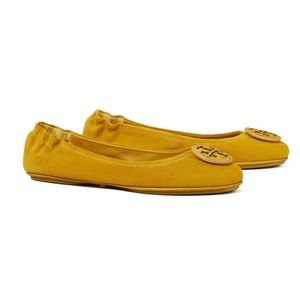 NIB Tory Burch Minnie Travel Ballet Yellow Suede Flats